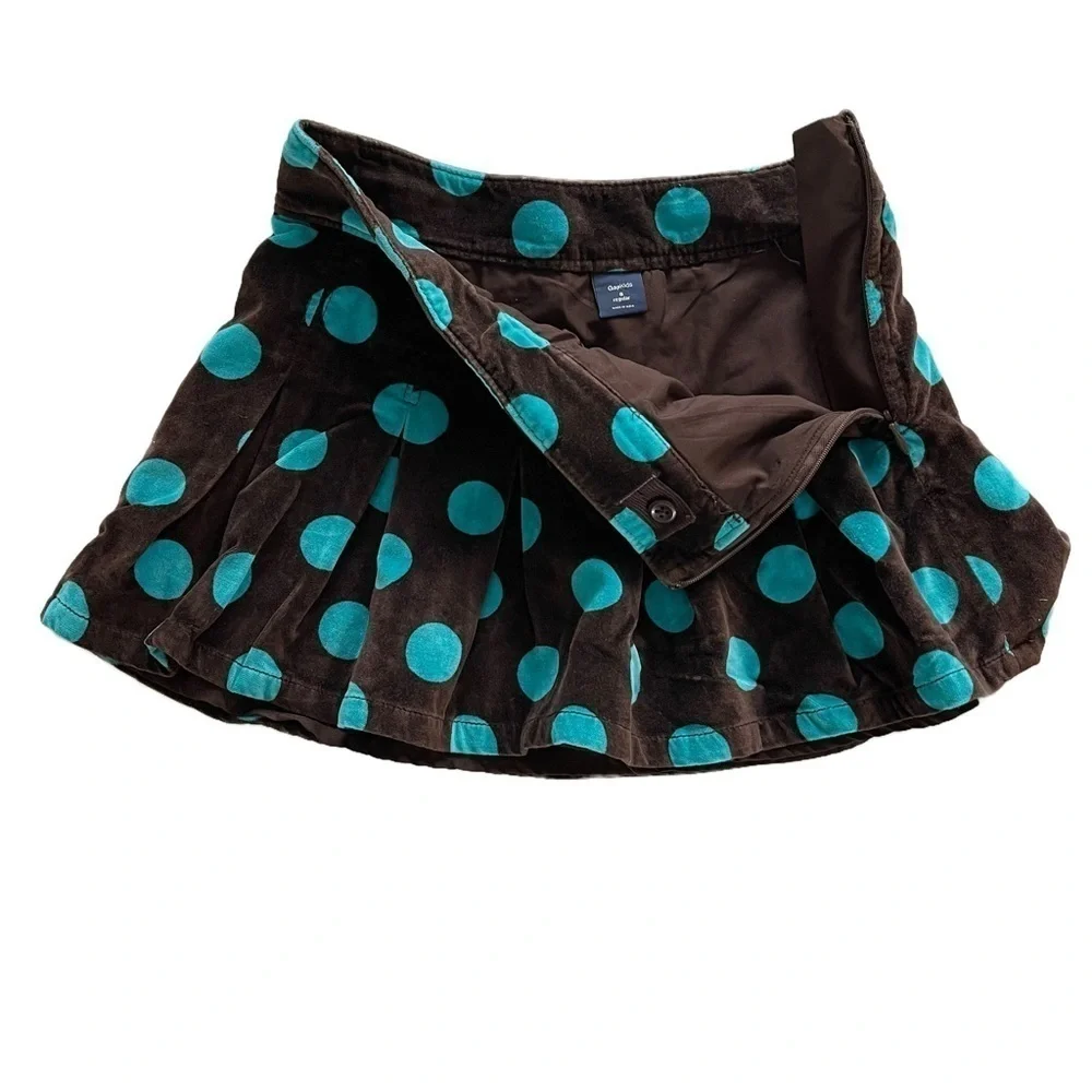 GAP KIDS  Velvet Brown Teal Polkadot Skirt - Size 8